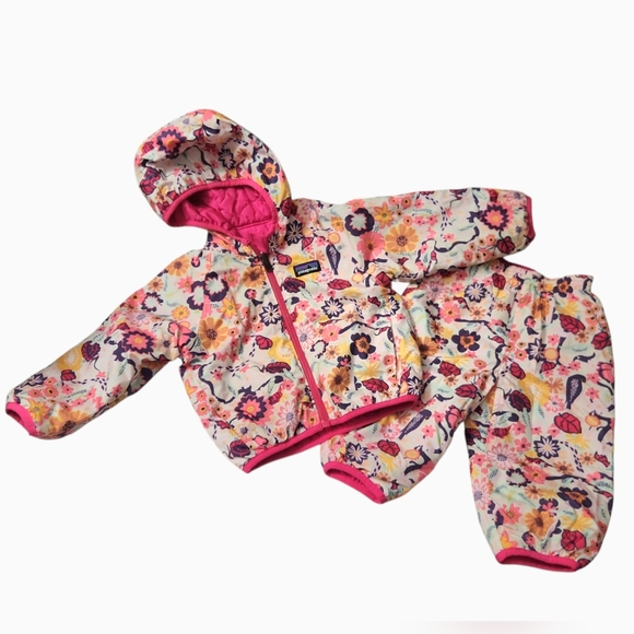 Patagonia Puff-Ball Reversible Jacket and matching pants girls size 6M 6 Months - Picture 1 of 9